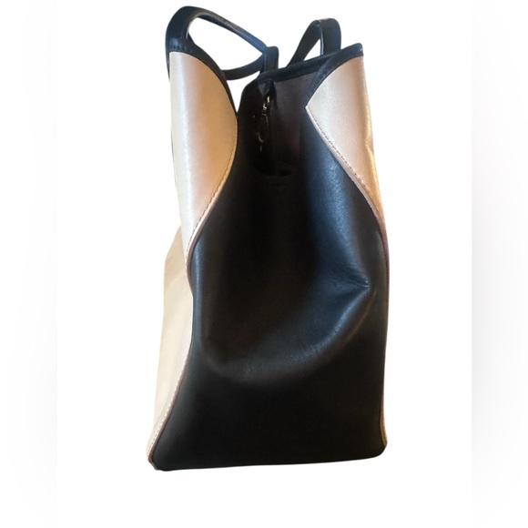 NWT J. Crew Cream & Black Genuine Leather Tote Satchel w/ Accessory Pouch - Picture 6 of 17